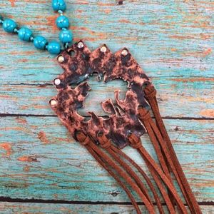 New Western Necklace In Copper With Bucking Horse
